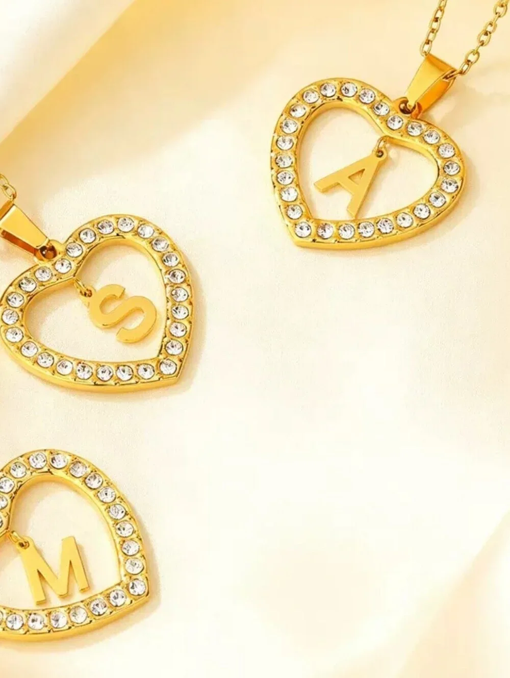 Gold Initial A Heart Rhinestone Necklace Stainless Steel Personalized Gift